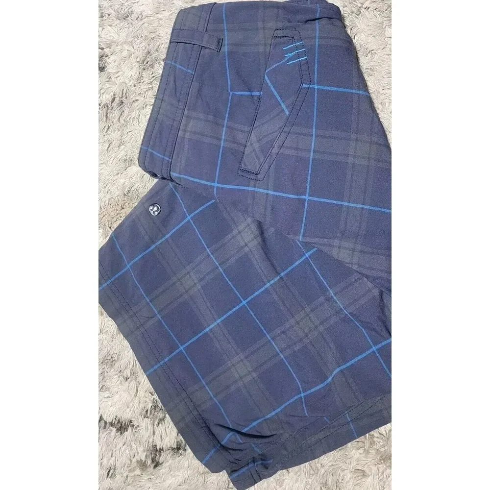 Lululemon Kahuna Shorts Mens 30 Check Plaid Flat Front Golf Bermuda Chino‎ Blue